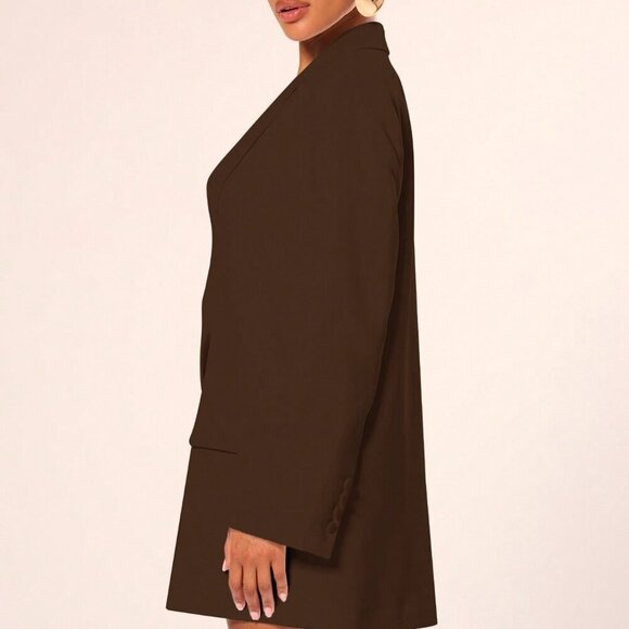 Coffee Brown Elegant Women's Oversized Blazer Dress - Picture 4 of 5